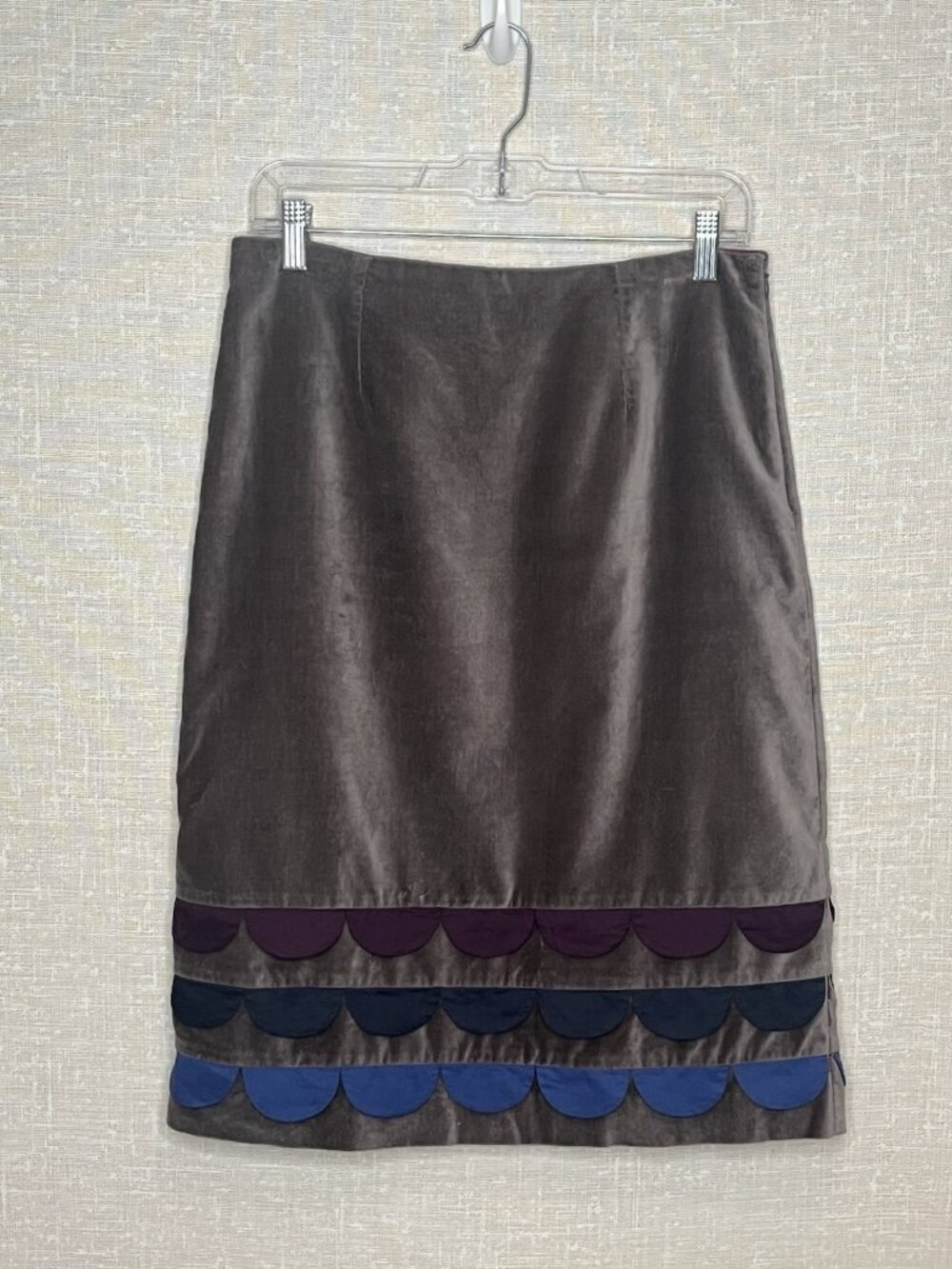 Boden Brown Velvet A Line Skirt Sz 6 Scalloped Hem Colorblock Hem Sz 8